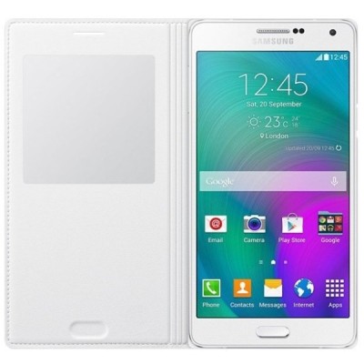 Samsung Galaxy A7 (A700) atverčiamas baltas odinis dėklas su langeliu / Priedai.lt