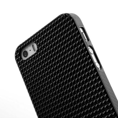 Juodas stilingas reljefinis 3D Apple iPhone SE (5, 5s) dėklas (dėkliukas, nugarėlė) / Priedai.lt
