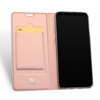 „Dux Ducis“ Skin serijos Samsung Galaxy S9 (G960) rožinis odinis atverčiamas dėklas / Priedai.lt