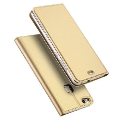 „Dux Ducis“ Skin serijos Huawei P10 Lite auksinis odinis atverčiamas dėklas / Priedai.lt
