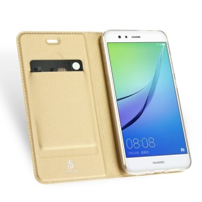„Dux Ducis“ Skin serijos Huawei P10 Lite auksinis odinis atverčiamas dėklas / Priedai.lt