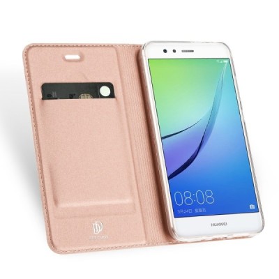 „Dux Ducis“ Skin serijos Huawei P10 Lite rožinis odinis atverčiamas dėklas / Priedai.lt