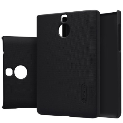 BlackBerry Passport Silver Edition Nillkin Frosted Shield juodas plastikinis dėklas + apsauginė ekrano plėvelė / Priedai.lt