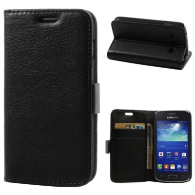 Samsung Galaxy Ace 3 (S7270) atverčiamas juodas odinis dėklas - piniginė / Priedai.lt