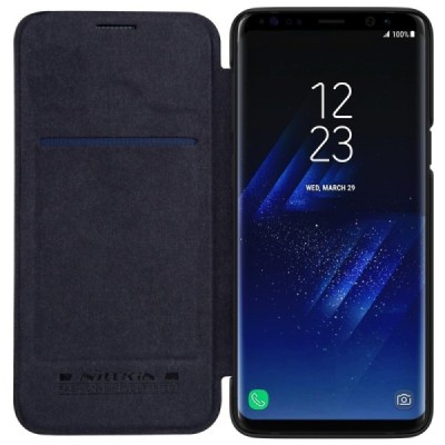 Prabangus „Nillkin“ Qin serijos juodas odinis atverčiamas Samsung Galaxy S9+ (G965) dėklas / Priedai.lt