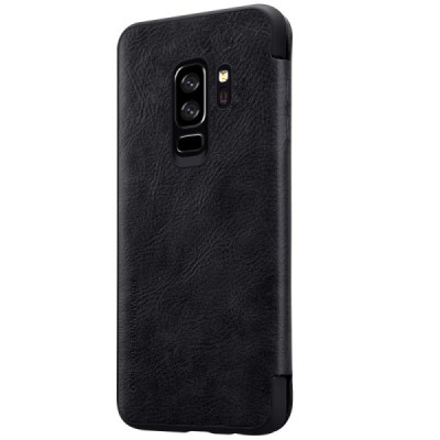 Prabangus „Nillkin“ Qin serijos juodas odinis atverčiamas Samsung Galaxy S9+ (G965) dėklas / Priedai.lt