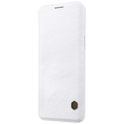 Prabangus „Nillkin“ Qin serijos baltas odinis atverčiamas Samsung Galaxy S9+ (G965) dėklas / Priedai.lt