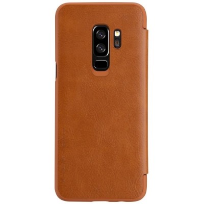 Prabangus „Nillkin“ Qin serijos rudas odinis atverčiamas Samsung Galaxy S9+ (G965) dėklas / Priedai.lt