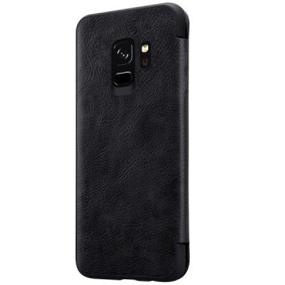 Prabangus „Nillkin“ Qin serijos juodas odinis atverčiamas Samsung Galaxy S9 (G960) dėklas / Priedai.lt