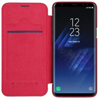 Prabangus „Nillkin“ Qin serijos raudonas odinis atverčiamas Samsung Galaxy S9 (G960) dėklas / Priedai.lt