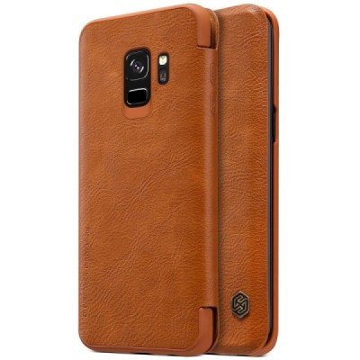 Prabangus „Nillkin“ Qin serijos rudas odinis atverčiamas Samsung Galaxy S9 (G960) dėklas / Priedai.lt