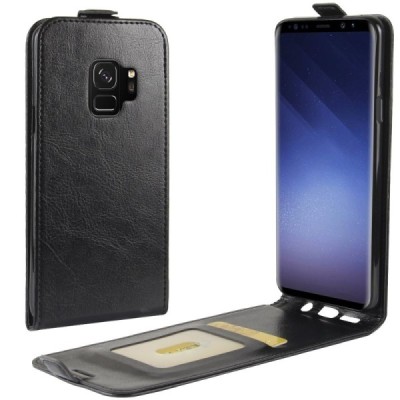 Samsung Galaxy S9 (G960) klasikinis vertikaliai atverčiamas juodas odinis dėklas / Priedai.lt