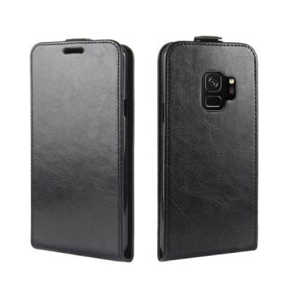 Samsung Galaxy S9 (G960) klasikinis vertikaliai atverčiamas juodas odinis dėklas / Priedai.lt