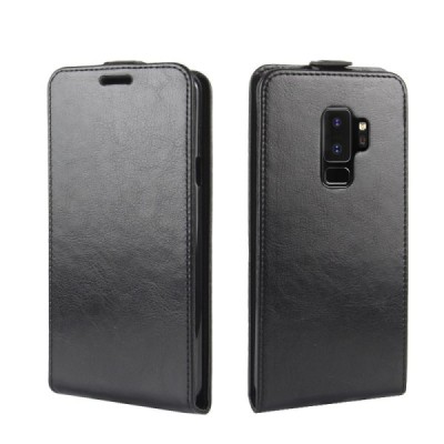 Samsung Galaxy S9+ (G965) klasikinis vertikaliai atverčiamas juodas odinis dėklas / Priedai.lt