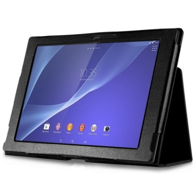 Sony Xperia Tablet Z klasikinis atverčiamas juodas odinis dėklas / Priedai.lt