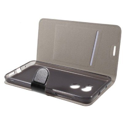 HTC One X10 atverčiamas juodas odinis dėklas - piniginė / Priedai.lt