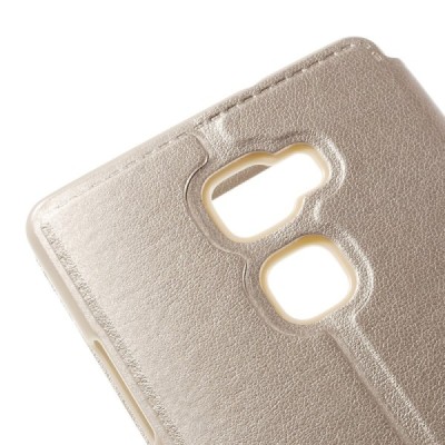 Huawei Mate S auksinis odinis atverčiamas „View Window“ dėklas su langeliu / Priedai.lt