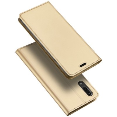 „Dux Ducis“ Skin serijos Huawei P20 auksinis odinis atverčiamas dėklas / Priedai.lt