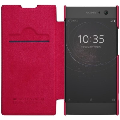 Prabangus „Nillkin“ Qin serijos raudonas odinis atverčiamas Sony Xperia XA2 (XA2 Dual) dėklas - knygutė / Priedai.lt