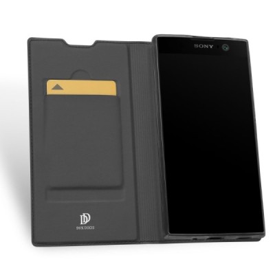 „Dux Ducis“ Skin serijos Sony Xperia XA2 (XA2 Dual) juodas odinis atverčiamas dėklas / Priedai.lt