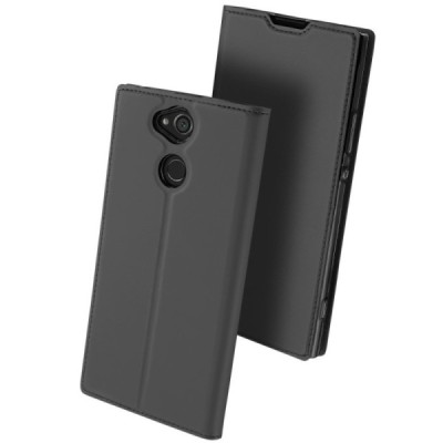 „Dux Ducis“ Skin serijos Sony Xperia XA2 (XA2 Dual) juodas odinis atverčiamas dėklas / Priedai.lt