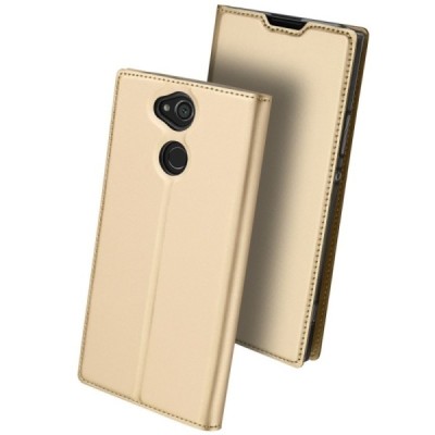 „Dux Ducis“ Skin serijos Sony Xperia XA2 (XA2 Dual) auksinis odinis atverčiamas dėklas / Priedai.lt