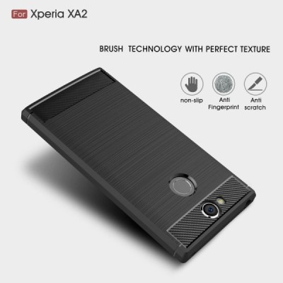 Sony Xperia XA2 (XA2 Dual) „Carbon“ kieto silikono TPU juodas dėklas - nugarėlė / Priedai.lt