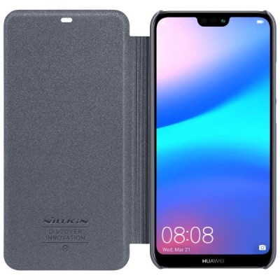 Huawei P20 Lite (Nova 3e) pilkas odinis atverčiamas Nillkin Sparkle dėklas / Priedai.lt