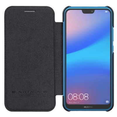 Prabangus „Nillkin“ Qin serijos juodas odinis atverčiamas Huawei P20 Lite (Nova 3e) dėklas - knygutė / Priedai.lt