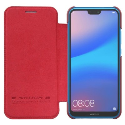 Prabangus „Nillkin“ Qin serijos raudonas odinis atverčiamas Huawei P20 Lite (Nova 3e) dėklas - knygutė / Priedai.lt