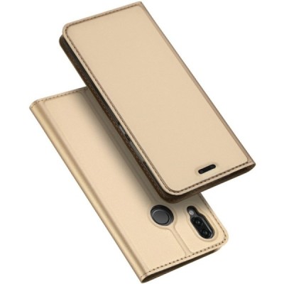 „Dux Ducis“ Skin serijos Huawei P20 Lite (Nova 3e) auksinis odinis atverčiamas dėklas / Priedai.lt