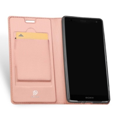 „Dux Ducis“ Skin serijos Sony Xperia XZ2 rožinis odinis atverčiamas dėklas / Priedai.lt