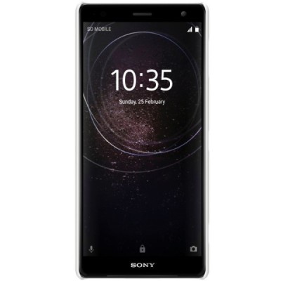 Nillkin Frosted Shield Sony Xperia XZ2 baltas plastikinis dėklas + apsauginė ekrano plėvelė / Priedai.lt