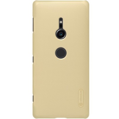 Nillkin Frosted Shield Sony Xperia XZ2 auksinis plastikinis dėklas + apsauginė ekrano plėvelė / Priedai.lt