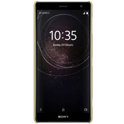 Nillkin Frosted Shield Sony Xperia XZ2 auksinis plastikinis dėklas + apsauginė ekrano plėvelė / Priedai.lt