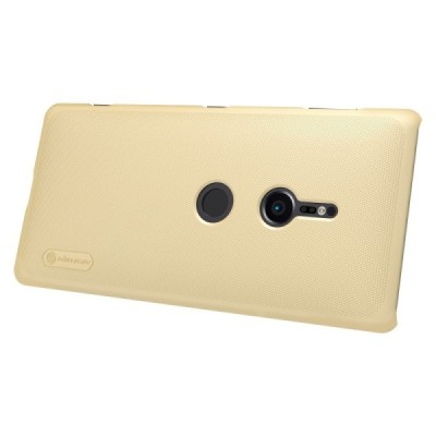 Nillkin Frosted Shield Sony Xperia XZ2 auksinis plastikinis dėklas + apsauginė ekrano plėvelė / Priedai.lt