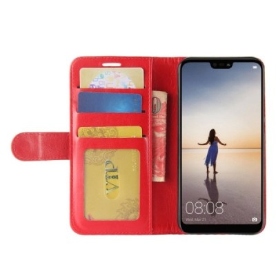 Huawei P20 Lite 2019 (Nova 5i) atverčiamas raudonas odinis dėklas, knygutė - piniginė | Priedai.lt