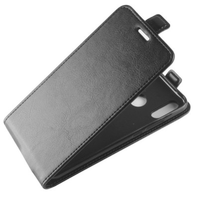 Huawei P20 Lite (Nova 3e) klasikinis vertikaliai atverčiamas juodas odinis dėklas / Priedai.lt