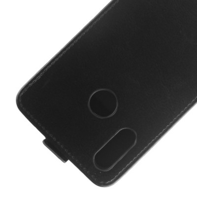 Huawei P20 Lite (Nova 3e) klasikinis vertikaliai atverčiamas juodas odinis dėklas / Priedai.lt