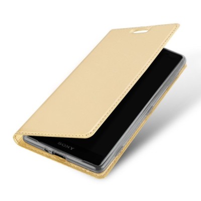 „Dux Ducis“ Skin serijos Sony Xperia XZ2 Compact auksinis odinis atverčiamas dėklas / Priedai.lt