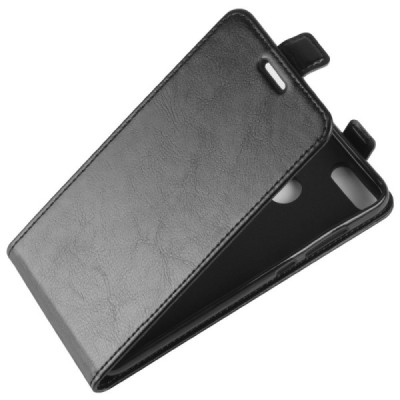 Huawei P smart 2018 (Enjoy 7S) vertikaliai atverčiamas juodas odinis dėklas - piniginė / Priedai.lt
