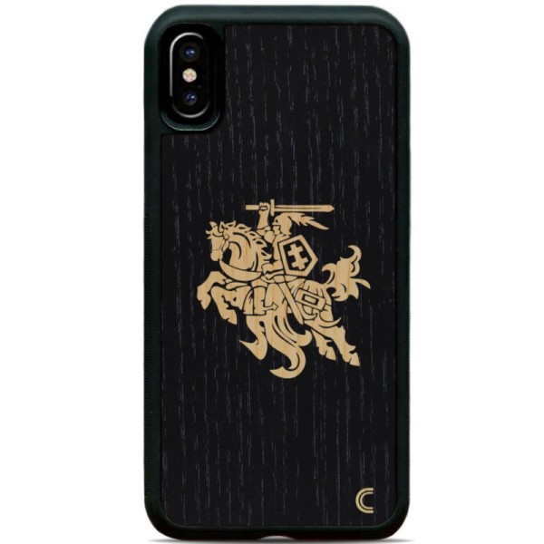 „Crafted Cover“ natūralaus medžio dėklas - Juodas Vytis (iPhone X / Xs)