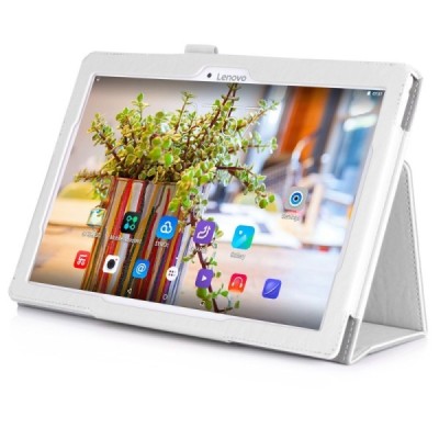 Lenovo Tab 3 10.1" TB-X103F ir Tab 2 A10-30 atverčiamas baltas odinis dėklas (sulankstomas) / Priedai.lt