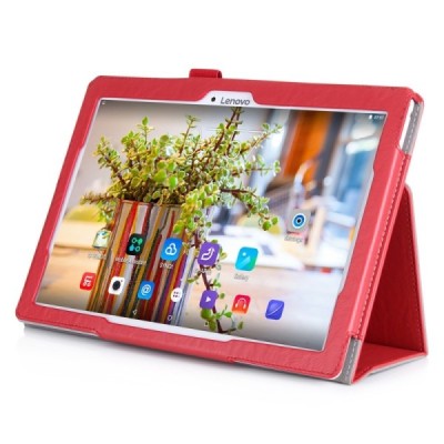 Lenovo Tab 3 10.1" TB-X103F ir Tab 2 A10-30 atverčiamas raudonas odinis dėklas (sulankstomas) / Priedai.lt