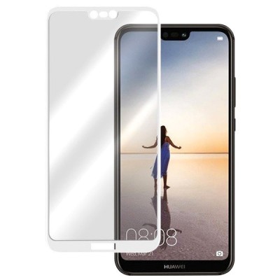 Huawei P20 Lite (Nova 3e) „3D Rewan“ 9H Tempered Glass sustiprintos apsaugos baltas pilnai dengiantis apsauginis ekrano stiklas 