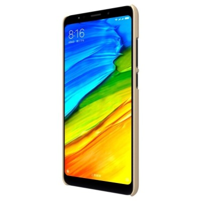 Xiaomi Redmi 5 Plus Nillkin Frosted Shield auksinis plastikinis dėklas + apsauginė ekrano plėvelė / Priedai.lt