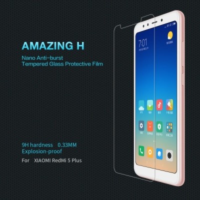 Xiaomi Redmi 5 Plus (Redmi 5 Note) „Nillkin“ H Tempered Glass sustiprintos apsaugos apsauginis ekrano stiklas 0.33 mm / Priedai.
