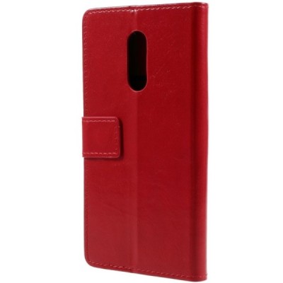 Xiaomi Redmi 5 Plus atverčiamas raudonas odinis dėklas, knygutė - piniginė / Priedai.lt