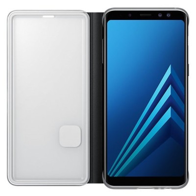 Samsung Galaxy A8 (2018) A530F originalus Neon Flip Cover atverčiamas juodas odinis dėklas - piniginė / Priedai.lt