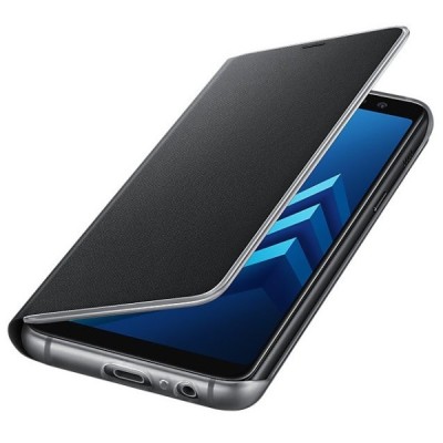 Samsung Galaxy A8 (2018) A530F originalus Neon Flip Cover atverčiamas juodas odinis dėklas - piniginė / Priedai.lt